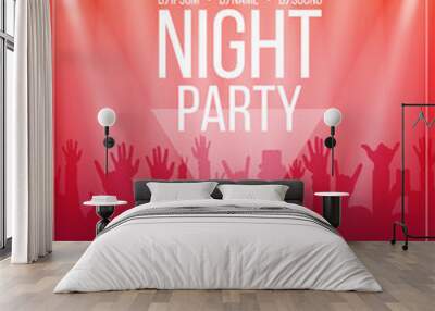 Dance party flyer or poster design template. Night party, dj concert, disco party background with spotlights Wall mural