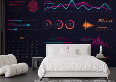 Infographic dashboard template. Data screen with colorful graphs, charts and HUD elements, statistics and analytics. Intelligent technology interface Wall mural