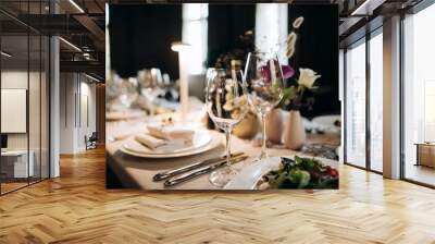 Elegant table set  for a romantic dinner. Catering, hospitality and private dining Wall mural