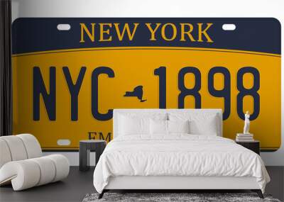 License plate isolated on white background. New York license plate with numbers and letters. Badge for t-shirt graphic Wall mural