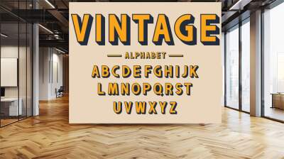 retro bold font and alphabet. strong letters with long shadows in vintage style. retro typography Wall mural