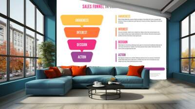 Sales Funnel infographics. Social media and internet marketing Sales Funnel. Business infographic with stages of Sales Funnel. Vector Wall mural