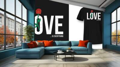 Slogan t-shirt graphic design with red rose. Female typography for tee print. Slogan t-shirt print in vintage style Wall mural