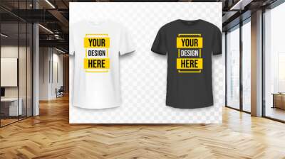 T-shirt mockup in white, gray and black colors. Mockup of realistic shirt with short sleeves. Blank t-shirt template with empty space for design Wall mural