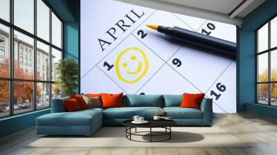 the date of april 1 is circled on the calendar. april fool's day Wall mural