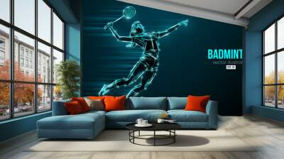 Abstract silhouette of a badminton player on black background. The badminton player woman hits the shuttlecock. Vector illustration Wall mural