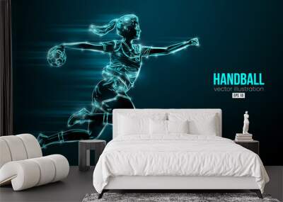 Abstract silhouette of a handball player on blue background. Handball player woman are throws the ball. Vector illustration Wall mural