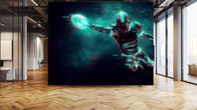 Abstract silhouette of a NFL american football player man in action isolated black background. Wall mural