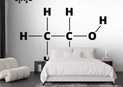 Alcohol (ethanol, ethyl alcohol) molecule, chemical structure. Skeletal formula. Wall mural