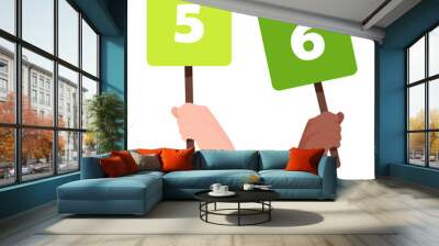 Cards with numbers 5 and 6 in women's hands Wall mural