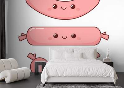 Pink appetizing kawaii sausage with smile Wall mural