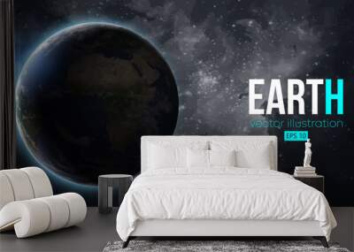 Realistic Earth planet from space. Vector illustration Wall mural