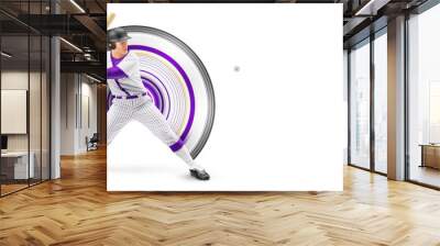 Realistic silhouette of a baseball player on white background. Baseball player batter hits the ball. Wall mural