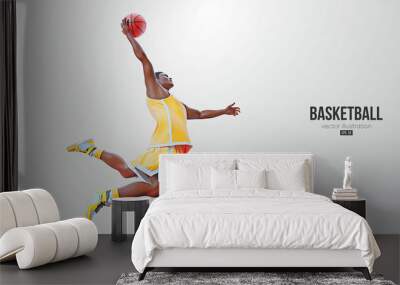 Realistic silhouette of a basketball player man in action isolated white background. Vector illustration Wall mural