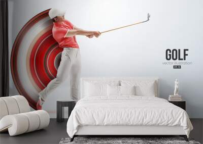 Realistic silhouette of a golf player on white background. Golfer man hits the ball. Vector illustration Wall mural