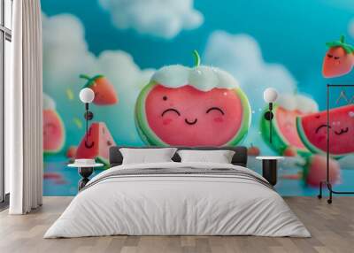 Anthropomorphic Watermelon Slice with a Joyful Expression. Generative ai Wall mural