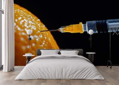 Syringe Injecting into Orange Fruit Close-up Wall mural