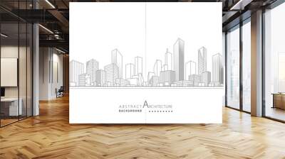 3D illustration, abstract modern urban landscape drawing background, imaginative architecture building construction perspective design Wall mural