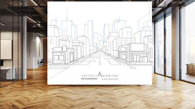 3D illustration abstract modern urban building out-line drawing of imagination architecture construction perspective design.  Wall mural