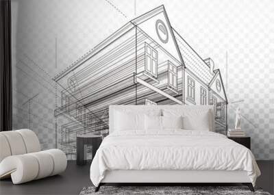 3D illustration architecture building construction perspective abstract background.  Wall mural