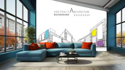 3D illustration architecture building construction perspective design,abstract modern urban background. Wall mural