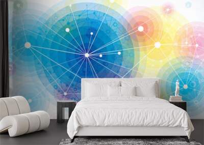 Abstract colorful background of molecule. Wall mural