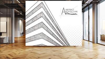 Architecture building construction perspective design, abstract modern urban building line drawing. Wall mural