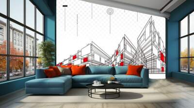 architecture creative city building perspective lines, modern urban architecture abstract background Wall mural