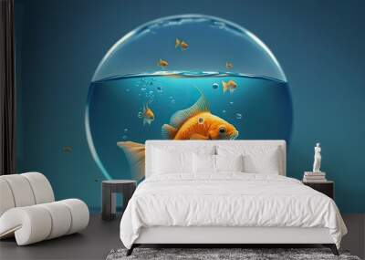 Gold fish in the aquarium illustrations, ai art Wall mural