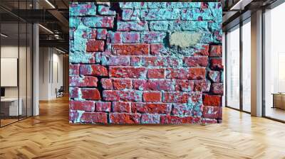 Decoratively aged red brick wall. Wall mural