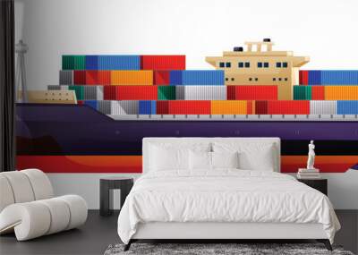 Cargo ship with containers vector illustration. Shipping freight transportation isolated on white background Wall mural