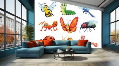 Collection of insects in cartoon style Wall mural