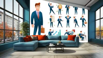 Set of businessman character with different poses and situations cartoon illustration Wall mural