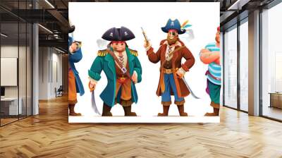 Set of pirates with weapons. Cartoon characters illustration Wall mural