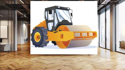 Steamroller compactor vector illustration. Heavy machinery construction vehicle isolated on white background Wall mural