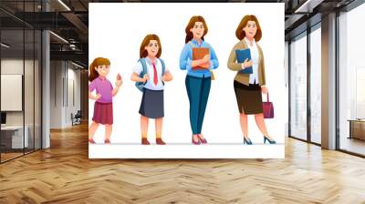 Woman life cycle vector character. Human growth and development stages cartoon illustration Wall mural