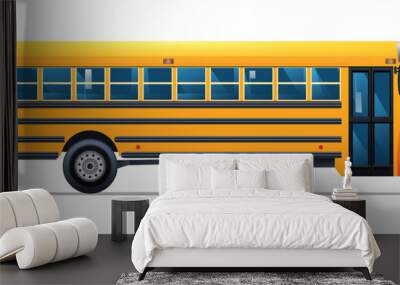 Yellow school bus side view vector illustration isolated on white background Wall mural