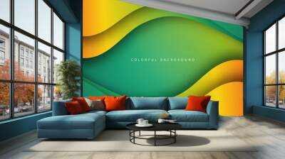 Abstract overlap layer wave shape green gradient background Wall mural