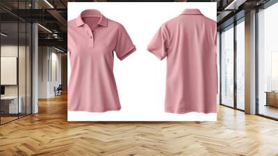 Front and Back pink  Polo light Shirt Mockup - Isolated on Transparent Background Wall mural