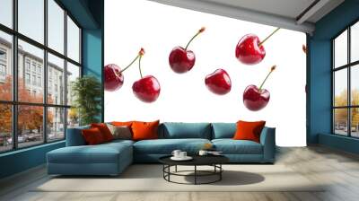 Suspended Cherries in Motion, Isolated on transparent background, PNG file Wall mural