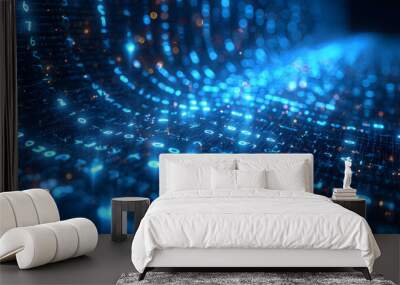 background of blue digital binary data on computer screen 
 Wall mural