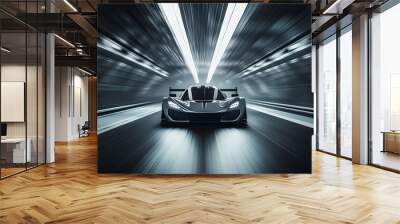 Concept Car in a Cool Tunnel with Lights and a Platform Wall mural