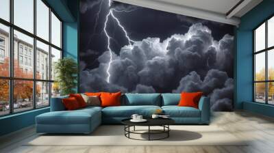 An intense cloud podium in a stormy sky lit by lightning strikes, ready for bold product displays Wall mural