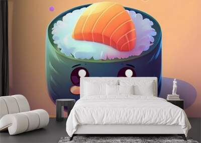 Cartoon Japanese sushi Wall mural