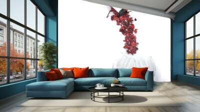 Valentine's Day or birthday concept, copy space area, dried rose leaf on background, two wine glasses Wall mural