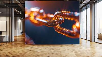 Closeup of High-Technology Metallic Chain Links with Neon Glows on a Dark Background Wall mural