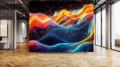 Abstract futuristic digital wallpaper with colorful wavy mesh web  Wall mural