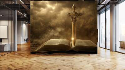 Bible with spirit sword on top. concept of God protection Wall mural