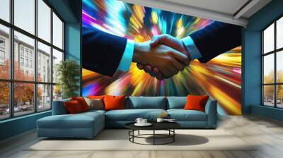 long exposure with motion blur light trail of two professional businessman handshake on urban city street Wall mural