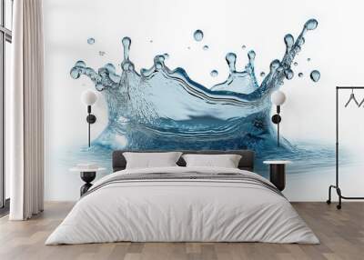 one single blue water liquid splash isolated on white background Wall mural